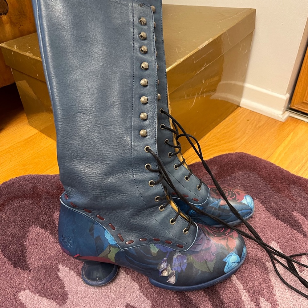 John Fluevog Blue and Red Lace Up Boots - Picture 7 of 15